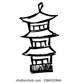 Vector Hand Drawn Brush of Japan Landmark Tourist Spot. Flat, Icon, Sign, Logo, Symbol, Object, Graphic Design, Element, Background, Illustration for Print.