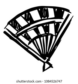 Vector Hand Drawn Brush of Japan Fan. Flat, Icon, Sign, Logo, Symbol, Object, Graphic Design, Element, Background, Illustration for Print.