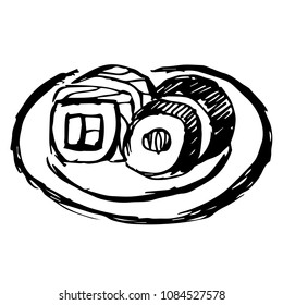 Vector Hand Drawn Brush of Japan Sushi Food. Flat, Icon, Sign, Logo, Symbol, Object, Graphic Design, Element, Background, Illustration for Print.