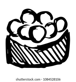 Vector Hand Drawn Brush of Japan Sushi Food. Flat, Icon, Sign, Logo, Symbol, Object, Graphic Design, Element, Background, Illustration for Print.