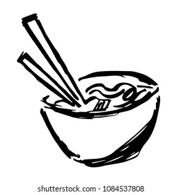 Vector Hand Drawn Brush of Japan Noodles Ramen Food. Flat, Icon, Sign, Logo, Symbol, Object, Graphic Design, Element, Background, Illustration for Print.