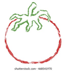 Vector hand drawn brush line chalk red tomato on white background