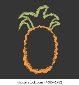 Vector hand drawn brush line color pineapple on black background