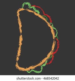 Vector hand drawn brush line color taco on black background