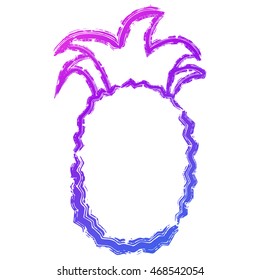 Vector hand drawn brush line pineapple. Fashion purple and blue gradient pineapple