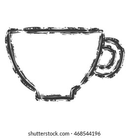 Vector hand drawn brush line black cup coffee on white background