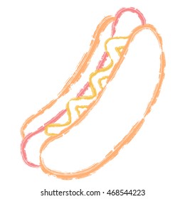 Vector hand drawn brush line color hot dog on white background
