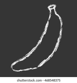 Vector hand drawn brush line chalk white banana on black background
