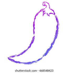 Vector hand drawn brush line chili pepper. Fashion purple and blue gradient chili pepper