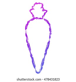 Vector hand drawn brush line gradient carrot with short tail on white background