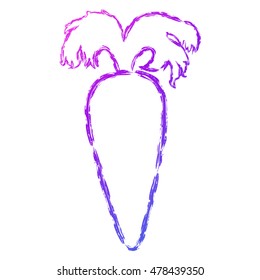 Vector hand drawn brush line gradient carrot with large tail on white background