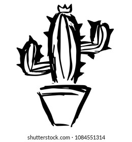 Vector Hand Drawn Brush of Mexican Cactus Cacti Succulent Nature Plant. Flat, Icon, Sign, Logo, Symbol, Object, Graphic Design, Element, Background, Illustration for Print.