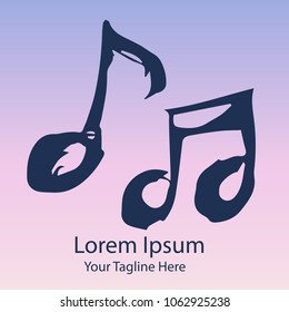 Vector Hand Drawn Brush of Music Play Note on Gradient Color Background Violet and Pink. Flat, Icon, Sign, Logo, Symbol, Object, Graphic Design, Element, Illustration for Print.