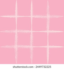 Vektorgrafik Handgezeichnete Pinsel strukturierte Schachbrettmuster. Caryon Trockenfarbe geometrische einfache Textur. Überqueren von Linien. Abstraktes niedliches zartes Muster, ideal für Stoff, Textil, Bildschirmhintergrund.