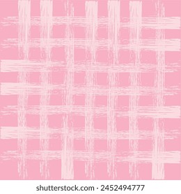 Vector hand drawn brush textured checkered pattern. crayon dry paint geometrical simple texture. Crossing lines. Abstract cute delicate pattern ideal for fabric, textile, wallpaper.