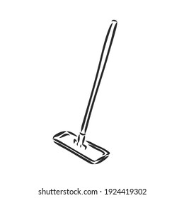 Vektorhandgezeichnete Eimer- und Mop-Umriss-Symbol. Eimer- und Mop-Skizze für Druck, Web, Mobil- und Infografiken einzeln auf weißem Hintergrund.