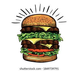 Vector hand drawn burger on white background	