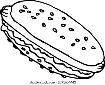 Hamburguesas dibujadas a mano por vectores y objetos para picar, elemento de comida rápida dibujado, sándwich, comida callejera