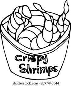 Vector hand drawn burgers and snacks objects, drawn fast food elements, street food, fried shrimps, seafood