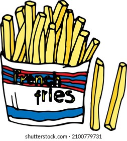 Vector hand drawn burgers and snacks objects, drawn fast food elements, street food, French fries, fried potatoes, colored doodle