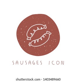 Vector hand drawn burning sausages icon for culinary project, blog or logo. Minimalistic culinary stories template