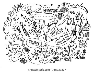 Vector Hand Drawn Business background,Doodles vector illustration. 