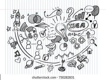 Vector Hand Drawn Business  on lined notebook paper,Doodles vector illustration.