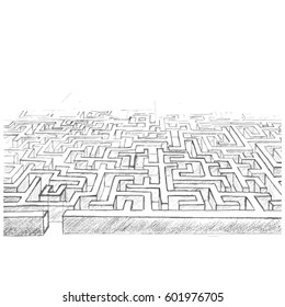 Vector hand drawn business sketch. Maze or labyrinth