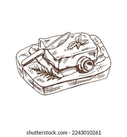 Vector hand drawn butter sketch. Detailed retro style a piece of butter image. Vintage element for labels, packaging and cards design. 