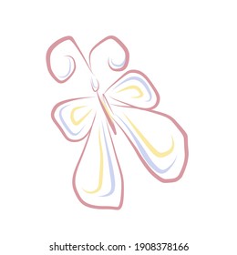 Vector hand drawn butterfly clip art isolated on white background. Doodle pink, yellow and light blue insect illustration for design and decoration.