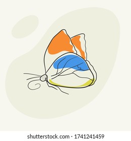 Vektor Handgezogener Schmetterling mit Farbe. Abstrakte Schmetterlingszeilendarstellung