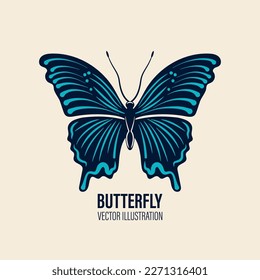 Vector Hand Drawn Butterfly Icon Closeup Isolated on White Background. Butterfly Design Template, Vintage Vector Illustration of Butterfly with Outline for Logo, Tattoo Design
