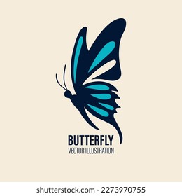 Vector Hand Drawn Butterfly Icon Closeup Isolated on White Background. Butterfly Design Template, Vintage Vector Illustration of Butterfly with Outline for Logo, Tattoo Design