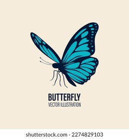 Vector Hand Drawn Butterfly Icon Closeup Isolated on White Background. Butterfly Design Template, Vintage Vector Illustration of Butterfly with Outline for Logo, Tattoo Design