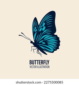 Vector Hand Drawn Butterfly Icon Closeup Isolated on White Background. Butterfly Design Template, Vintage Vector Illustration of Butterfly with Outline for Logo, Tattoo Design