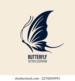 Vector Hand Drawn Butterfly Icon Closeup Isolated on White Background. Butterfly Design Template, Vintage Vector Illustration of Butterfly with Outline for Logo, Tattoo Design