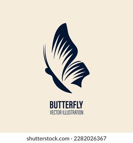 Vector Hand Drawn Butterfly Icon Closeup Isolated on White Background. Butterfly Design Template, Vintage Vector Illustration of Butterfly with Outline for Logo, Tattoo Design