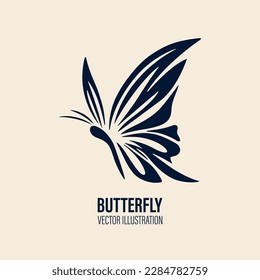 Vector Hand Drawn Butterfly Icon Closeup Isolated on White Background. Butterfly Design Template, Vintage Vector Illustration of Butterfly with Outline for Logo, Tattoo Design