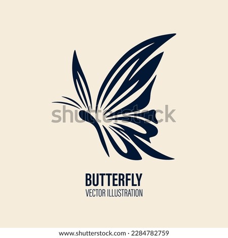 Vector Hand Drawn Butterfly Icon Closeup Isolated on White Background. Butterfly Design Template, Vintage Vector Illustration of Butterfly with Outline for Logo, Tattoo Design
