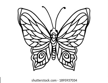 
Vector hand drawn butterfly. Line art illustration for coloring book. Anti stress hobby.