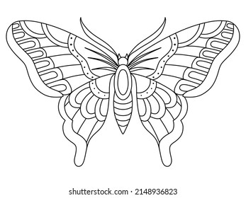 Vector hand drawn butterfly. Line art illustration for coloring book. 
