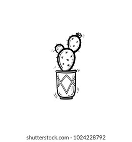 Vector hand drawn cactus outline doodle icon. Decorative potted house plant sketch illustration for print, web, mobile and infographics isolated on white background.