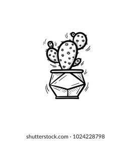 Vector hand drawn cactus outline doodle icon. Decorative potted house plant sketch illustration for print, web, mobile and infographics isolated on white background.