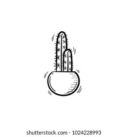 Vector hand drawn cactus outline doodle icon. Decorative potted house plant sketch illustration for print, web, mobile and infographics isolated on white background.