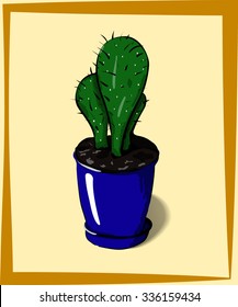 Vector hand drawn cactus in the pot.