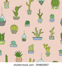 Vector hand drawn cactuses and succulents.