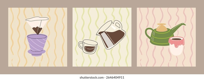 Vector hand drawn cafe tasty filter specialty coffee illustration. Trendy flat simple hand drawn clipart premade poster for print, ads, social media, menu and web
