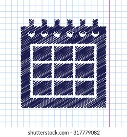 Vector hand drawn calendar icon on copybook 