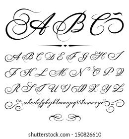 vector hand drawn calligraphic Alphabet based on calligraphy masters of the 18th century