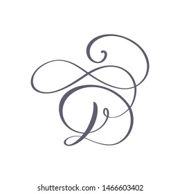 Vector Hand Drawn calligraphic floral D monogram or logo. Uppercase Hand Lettering Letter D with swirls and curl. Wedding Floral Design